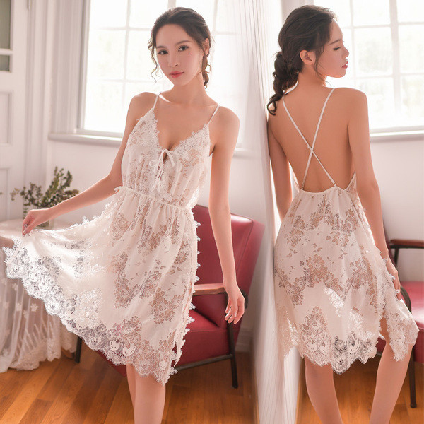 Cămașă de noapte damă din dantelă cu spatele gol în mai multe culori