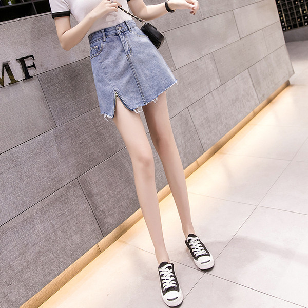 Fusta de dama moderna din denim cu fermoar si buzunare