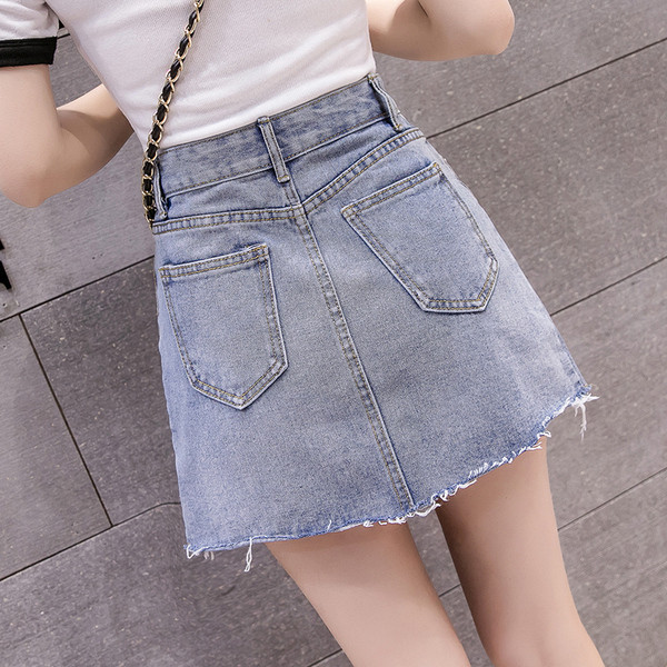 Fusta de dama moderna din denim cu fermoar si buzunare