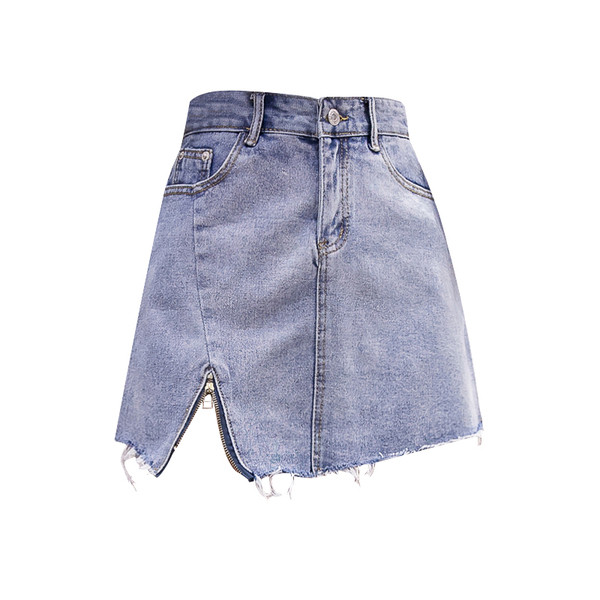 Fusta de dama moderna din denim cu fermoar si buzunare