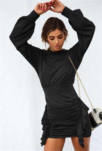 Stílusos női ruha több színben, hosszú ujjal