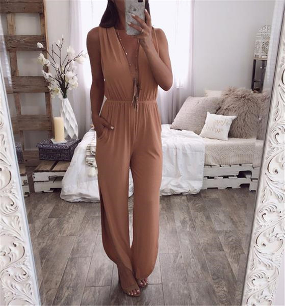 Stílusos női overál három színben V-nyakkal