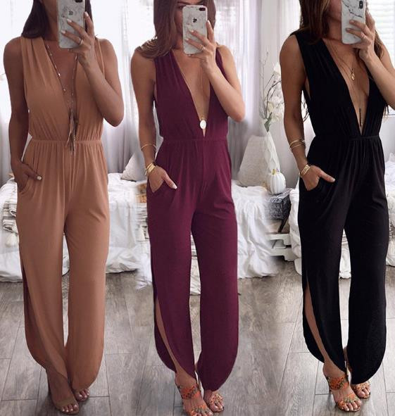 Stílusos női overál három színben V-nyakkal