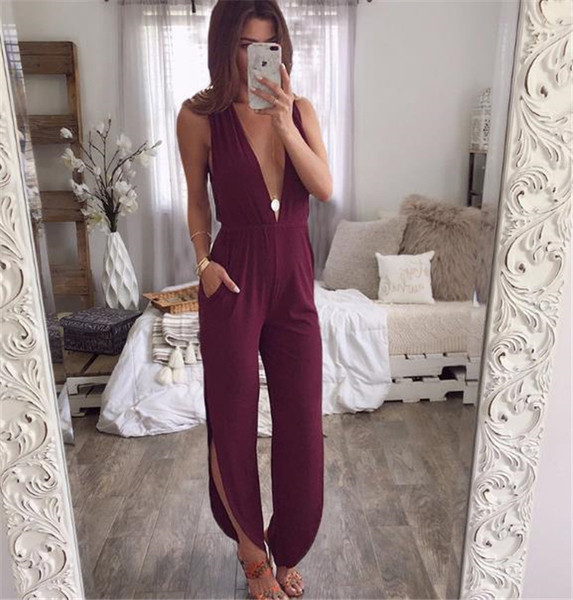 Stílusos női overál három színben V-nyakkal