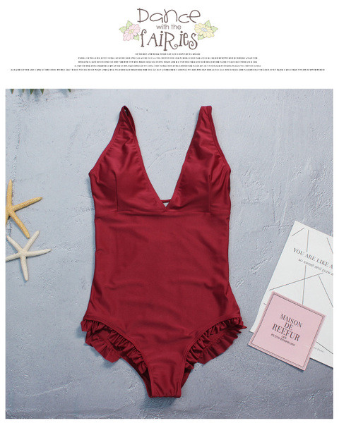 Costum de baie intreg de dama cu decolteu in V in doua culori