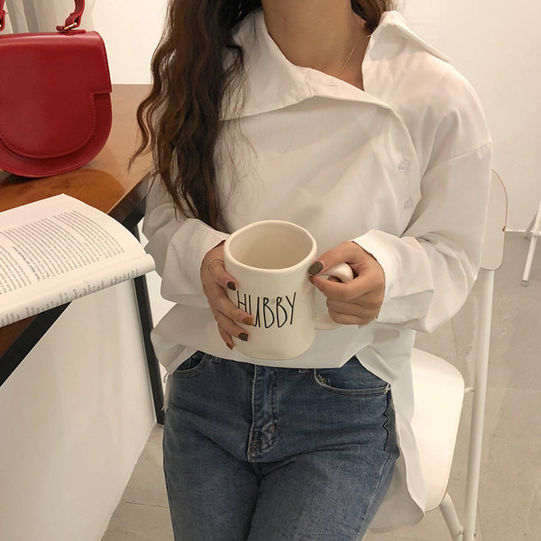 Cămașă elegantă de damă în alb și albastru