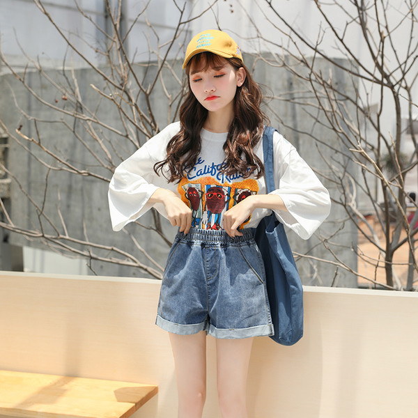 Pantaloni scurți moderni de damă din denim cu talie elastică