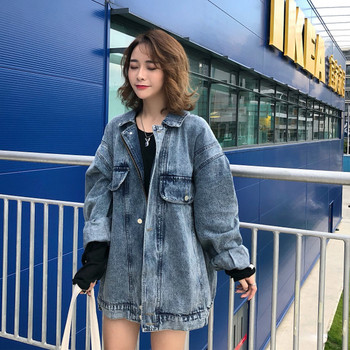 Γυναικείο μπουφάν μακρύ denim 