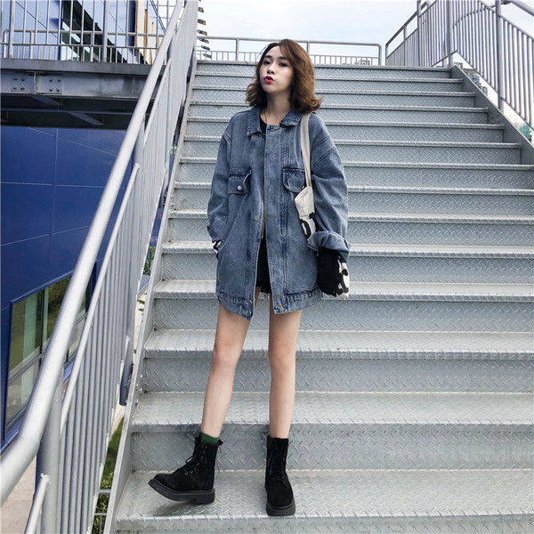 Jachetă lungă de blugi de damă modernă