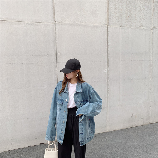 Γυναικείο  μοντέρνο μπουφάν τζιν - ευρύ μοτίβο σε δύο χρώματα