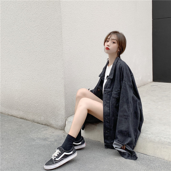 Γυναικείο  μοντέρνο μπουφάν τζιν - ευρύ μοτίβο σε δύο χρώματα