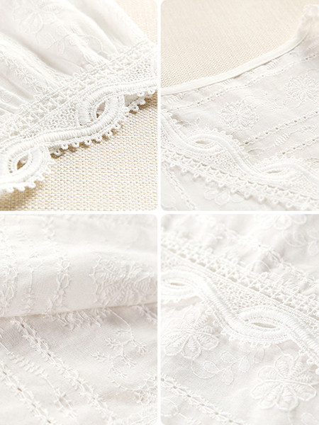 Modern női csipkeblúz, fehér színben, V-nyakkal