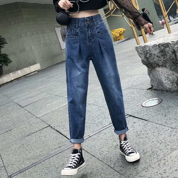 Blugi casual de dama in doua culori cu talie larga