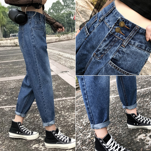 Blugi casual de dama in doua culori cu talie larga