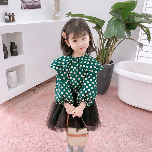 Cămașă modernă pentru copii cu buline pentru fete în două culori