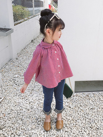 Μοντέρνο παιδικό πουκάμισο για κορίτσια σε κόκκινο χρώμα - ευρύ σχέδιο