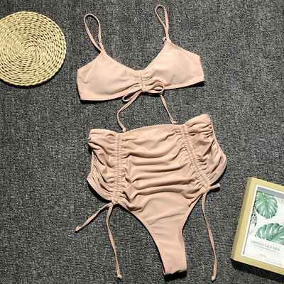 Нов модел дамски бански костюм с висока талия и връзки в няколко цвята