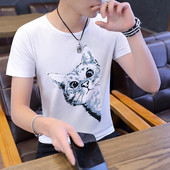 Мъжка модерна тениска в три цвята с къс ръкав и апликация