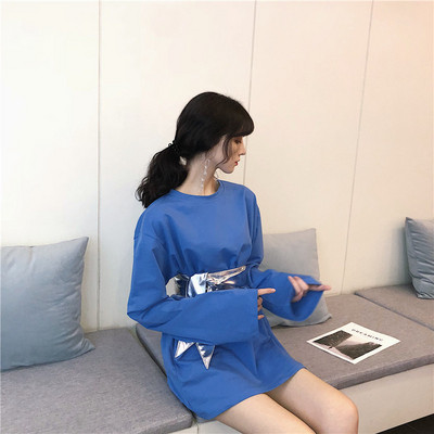 Модерна дамска рокля с дълъг ръкав в четири цвята