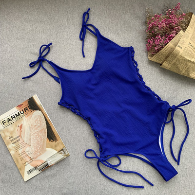 Дамски бански костюм с връзки и гол гръб в няколко цвята