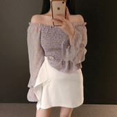 Модерна дамска пола в бял цвят с висока талия