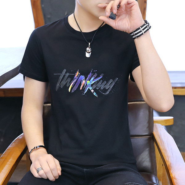 Мъжка модерна тениска с надпис и къс ръкав в три цвята