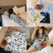 Раирана дамска пижама от две части с апликации