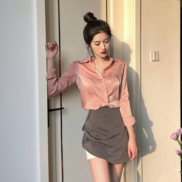 Модерна дамска риза в розов цвят