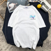 Мъжка тениска в черен и бял цвят с апликация и надпис