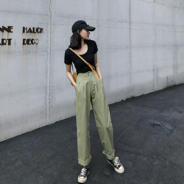 Ежедневен дамски панталон с висока талия широк модел