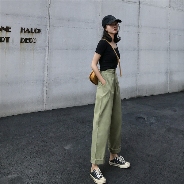 Ежедневен дамски панталон с висока талия широк модел