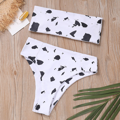 Стилен дамски бански костюм от две части в черно-бял цвят