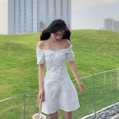 Ежедневна дамска рокля с паднали ръкави в три цвята