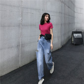 Blugi casual dama cu talie inalta model lat