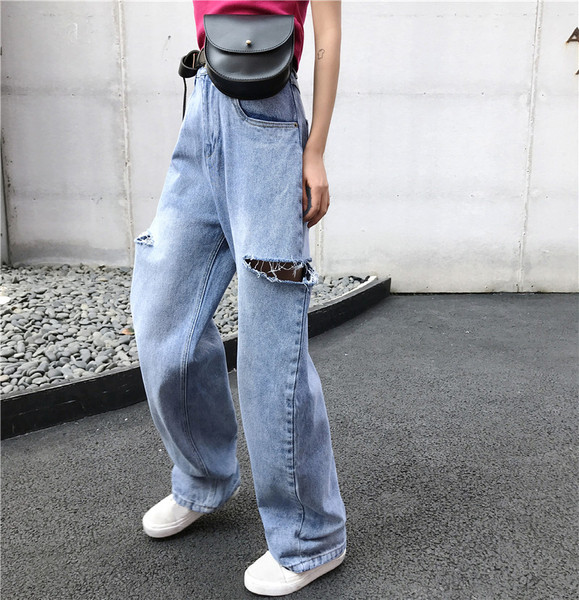 Ежедневни дамски дънки с висока талия широк модел