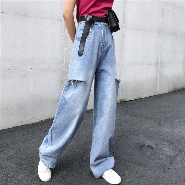 Ежедневни дамски дънки с висока талия широк модел