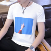 Мъжка тениска с О-образно деколте и апликация-два цвята