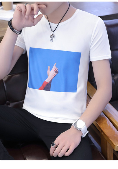 Мъжка тениска с О-образно деколте и апликация-два цвята