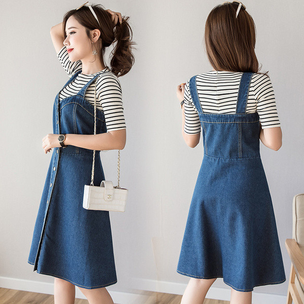 Дамска дънкова рокля с тънки презрамки 