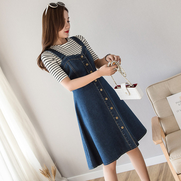 Дамска дънкова рокля с тънки презрамки 