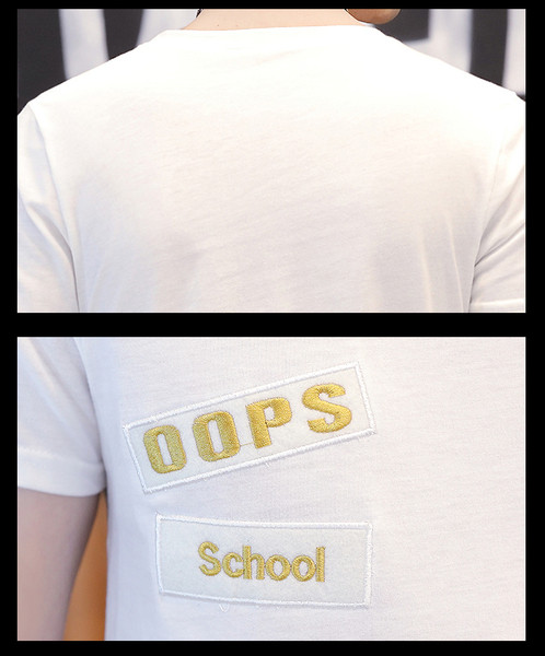 Мъжка тениска в бял и сив цвят с бродерия 