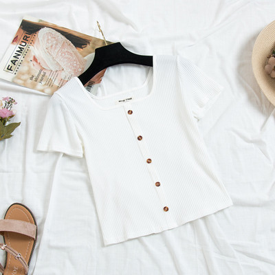 Модерна дамска тениска с копчета в няколко цвята