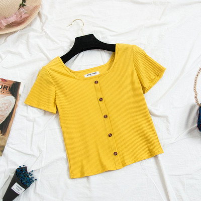 Модерна дамска тениска с копчета в няколко цвята