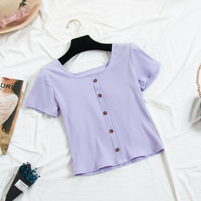 Модерна дамска тениска с копчета в няколко цвята