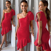 Елегантна дамска рокля с една презрамка в четири цвята