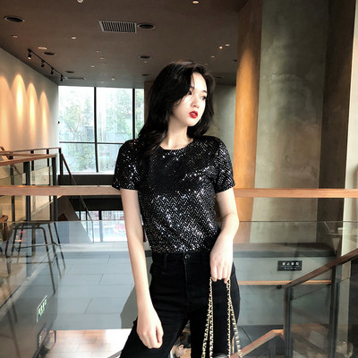 Стилна дамска тениска с лъскав ефект в два цвята