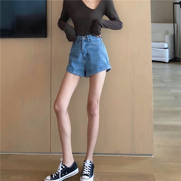 Модерни дамски къси дънки с висока талия