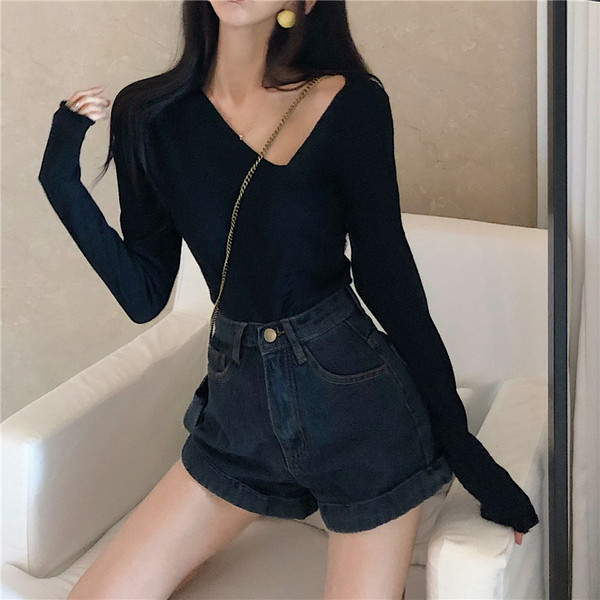 Модерни дамски къси дънки с висока талия