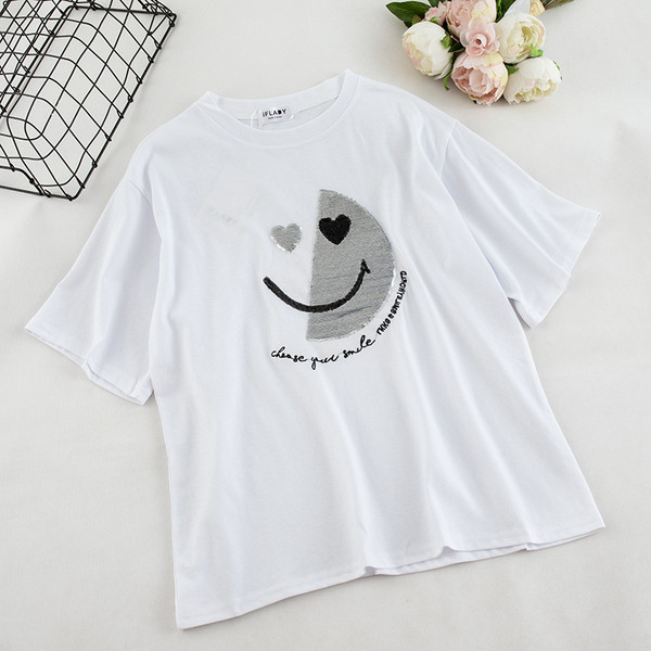 Модерен дамски комплект включващ тениска и пола с пайети - два цвята