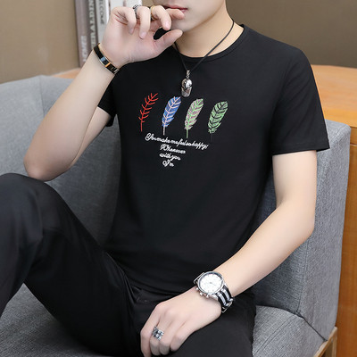 Мъжка модерна тениска с бродерия в четири цвята